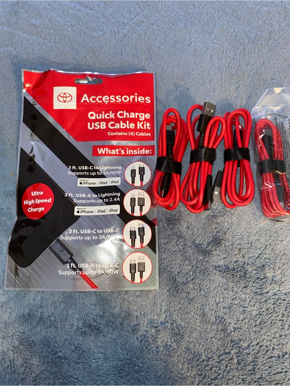 NEW Toyota Quick Charge USB Cable Kit - Red, 4 lightning cables